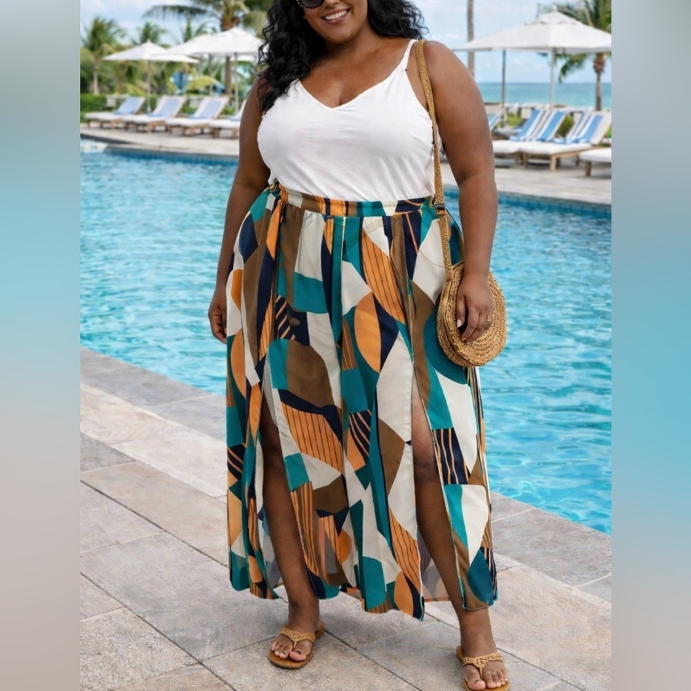 Shein Curve Wide Leg Slit Front Pull On Pants 3XL